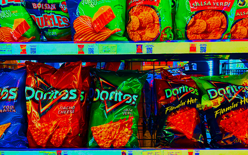 Many chips on a store shelf
