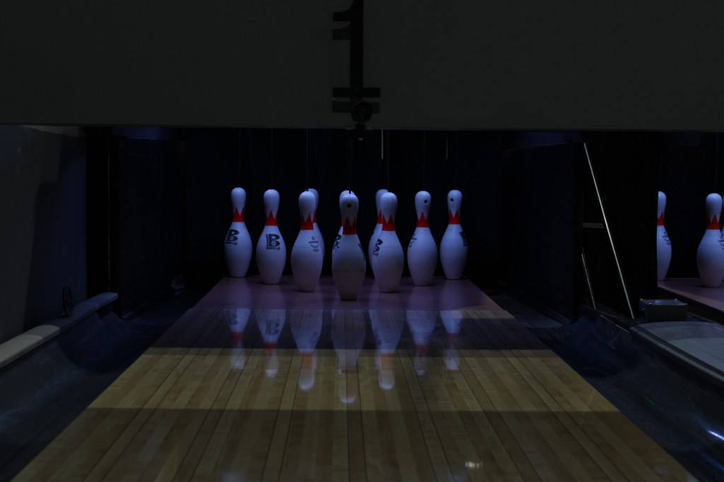 pins at the end of a bowling lane